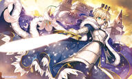 armor armwear artoria_pendragon_(all) blonde_hair building cape crown dress elbow_gloves fate fatestay_night fate_(series) fate_stay_night flowers fujima_takuya gloves green_eyes petals saber short_hair sword watermark weapon // 1200x725 // 383.6KB