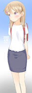 1girl 22 2d_art arm_behind_back artist_name backpack bag bangs black_skirt blue_skirt blush brown_hair clavicle closed_mouth clothing collarbone commentary_request dated denim denim_skirt female general hair_between_eyes hair_ornament hairclip high_resolution highres light_brown_hair long_hair looking_away looking_to_the_side original pencil_skirt pink_eyes pixiv_101289446 pixiv_60644 r-18 randosel randoseru s sankaku shirt short_sleeves skirt solo sweat white_shirt yone_kinji yonekinji オリジナル ロリ 与根金次 週末イラスト20220116～20220911 // 800x2338 // 123.1KB