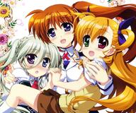 bicolored_eyes blue_eyes cropped einhart_stratos female fujima_takuya green_hair loli lyrical_nanoha mahou_shoujo_lyrical_nanoha mahou_shoujo_lyrical_nanoha_vivid safe school_uniform takamachi_nanoha takamachi_vivio tied_hair twintails uniform young // 4940x4116 // 13.2MB