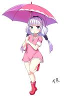 1girl beads blue_eyes boots bow clothing dress fanart female footwear full_body hair_beads hair_bow hair_ornament kanna_edit kanna_kamui kobayashi-san_chi_no_maidragon leg_up legs loli lolibooru long_hair low_twintails miss_kobayashi's_dragon_maid pink_dress pink_hair pink_umbrella q red_footwear ribbon rubber_boots safe sankaku sensitive short_dress short_sleeves simple_background solo standing standing_on_one_leg thighs tied_hair triagorodri twin_tails twintails umbrella white_background カンナカムイ(小林さんちのメイドラゴン) 小林さんちのメイドラゴン // 2976x4209 // 1.7MB