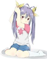 1 1_female 1girl adjusting_hair antenna_hair blush blush_stickers female ge_ge_gedou gedou_(ge_ge_gedou) hair_ribbon jitome knee-high_legwear knee_highs kneehighs legwear lolibooru lolibooru.moe long_hair mature miyauchi_renge no_shoes non_non_biyori pink_eyes purple_hair raglan_sleeves ribbon safe shadow shirt shorts simple_background sitting socks solo t-shirt tied_hair twin_tails twintails wariza white_background のんのんびより のんのんびより100users入り のんのんびより詰め。 一条蛍 外道 宮内れんげ 生靴下 白生 越谷夏海 越谷小毬 越谷小鞠 // 900x1117 // 364.1KB