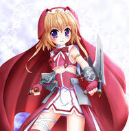 10s 1_female 1girl alternate_costume blonde_hair breasts chantez_arpinion female flipper lyrical_nanoha mahou_shoujo_lyrical_nanoha mahou_shoujo_lyrical_nanoha_vivid nun_outfit phantasma purple_eyes questionable safe small_breasts solo thigh_strap tonfa underboob weapon // 744x758 // 268.7KB