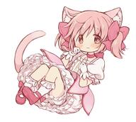 1girl 3 absurdres animal_ear_fluff animal_ears bangs bloomers cat_ears closed_mouth full_body gloves highres hitode kaname_madoka lolibooru looking_at_viewer magical_girl mahou_shoujo_madoka_magica pink_eyes pink_hair red_footwear safe short_hair simple_background smile socks solo twin_tails underwear white_background white_gloves white_legwear // 3800x3400 // 728.1KB