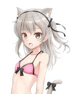 1girl animal_ear_fluff animal_ears bare_shoulders bell black_bow black_hairband black_ribbon blush bow bow_bra bra brown_eyes cat_ears cat_girl cat_tail collarbone commentary_request der_film extra_ears fanart fanart_from_pixiv female flat_chest flipper girls_und_panzer hair_ribbon hairband highres kemonomimi_mode lolibooru long_hair looking_at_viewer o open_mouth pink_bra pixiv ribbon safe sensitive shimada_alice shimada_arisu silver_hair simple_background solo tail tail_bell tail_ornament two_side_up underwear underwear_only upper_body white_background // 1500x1915 // 251.7KB