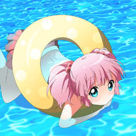 1_female 1girl blue_eyes derivative_work dogakobo female hair_bobbles hair_ornament ichijinsha innertube looking_at_viewer mature moe partially_submerged pink_hair pool pov safe solo spiceg swimming swimsuit swimwear tied_hair twintails vector_trace water yoshikawa_chinatsu yuri_yuri yuru_yuri // 800x800 // 486.2KB