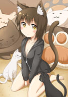 1_female 1girl animal_ears animal_tail barefoot black_cat breasts brown_eyes brown_hair cat cat_ears cat_pillow cat_tail cleavage collarbone dokka_no_kuni_no_kokuou ears feet feline female full_body funami_yui hood hoodie kemonomimi_mode mammal mature naked_hoodie pillow safe short_hair simple_background sitting small_breasts solo tail wariza white_background white_cat yuru_yuri // 707x1000 // 483.2KB