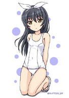 black_hair bows_(fashion) fanart fanart_from female flipper girls_und_panzer hair_bow hazel_eyes long_hair pixiv reizei_mako sandals shoes solo swimsuit // 600x849 // 120.2KB