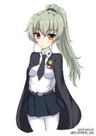 alternate_hairstyle anzai_chiyomi brown_eyes cape fanart fanart_from_pixiv female flipper girls_und_panzer green_hair long_hair pixiv ponytail school solo uniform // 700x988 // 130.5KB