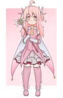 1girl @_@ absurdres ahoge ascot blush boots breasts cape chinese_commentary commentary_request cosplay cross dress elbow_gloves fatekaleid_liner_prisma_illya fate_(series) feather_hair_ornament feathers flying_sweatdrops full_body gloves gradient_background hair_between_eyes hair_ornament highres holding holding_wand kaleidostick long_hair looking_at_viewer magical_ruby momoku multicolored_hair onii-chan_wa_oshimai! oyama_mahiro pink_background pink_dress pink_footwear pink_gloves pink_hair prisma_illya prisma_illya_(cosplay) red_eyes sensitive simple_background sleeveless sleeveless_dress small_breasts solo tears thigh_boots thighhighs trembling two-tone_hair wand white_gloves yellow_ascot zettai_ryouiki // 3506x5421 // 3.4MB