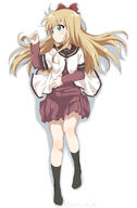 1_female 1girl bad_id bad_pixiv_id black_legwear blonde_hair blue_eyes bow closed_mouth expressionless female full_body hair_bow legwear long_hair long_sleeves looking_away lying mature nanamori_school_uniform on_back ren_kon safe sailor_uniform school_uniform schoolgirl_uniform serafuku shadow short_over_long_sleeves short_sleeves socks solo toshinou_kyouko uniform yuru_yuri // 536x818 // 204.1KB