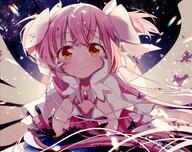 12ayumaru13 1girl arm_support ayumaru_(art_of_life) frilled_sleeves frills gloves goddess_madoka hands_on_own_cheeks hands_on_own_face head_rest kaname_madoka long_hair looking_at_viewer mahou_shoujo_madoka_magica mahou_shoujo_madoka_magica_(anime) pink_hair ribbon sensitive smile solo space twintails ultimate_madoka white_gloves wings yellow_eyes // 1500x1187 // 336.6KB