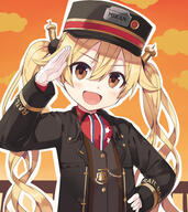 1girl arm_up blonde_hair blush brown_eyes child cura d female fringe girl gloves hair_between_eyes hair_ornament hat high_resolution highres little_girl loli long_hair long_sleeves looking_at_viewer lose maitetsu maitetsu_last_run!! olivi olivi_(maitetsu) open_mouth peaked_cap s safe salute sankaku sankaku_channel simple_background single smile tagme tall_image uniform upper_body very_high_resolution white_gloves // 2977x3343 // 1.2MB