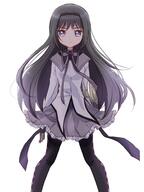 1girl akemi_homura black_hair commentary_request expressionless eyelashes fpminnie1 gun hair_ornament hairband handgun highres long_hair magical_girl mahou_shoujo_madoka_magica pistol purple_ribbon ribbon simple_background sketch solo violet_eyes weapon white_background // 1469x1959 // 231.7KB