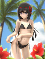 10s 1_female 1girl akemi_homura bikini black_bikini black_hair breasts cleavage come_hither commentary_request earrings female flat_chest flower hair_ornament hair_ribbon hibiscus high_resolution highres jewellery jewelry lolibooru long_hair looking_at_viewer madoka_magica mahou_shoujo_madoka__hangyaku_no_monogatari mahou_shoujo_madoka_magica mature navel outdoors pettanko photoshop_(medium) pov purple_eyes ribbon safe seductive_smile sensitive side-tie_bikini side-tie_bikini_bottom single_earring siraha small_breasts smile solo stomach string_bikini swimsuit swimwear untied untied_bikini untying violet_eyes // 980x1300 // 457.9KB