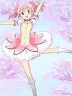 1girl bubble_skirt choker gloves kaname_madoka kinfuji kneehighs magical_girl mahou_shoujo_madoka_magica open_mouth pink_eyes pink_hair short_hair short_twintails skirt smile solo twintails white_gloves white_legwear // 600x800 // 437.1KB