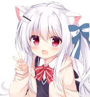 1_female 1girl animal_ear_fluff animal_ears bangs blue_bow blush bow brown_jacket cat_ears collared_shirt commentary_request d danbooru danbooru-safebooru dog_ears dress_shirt ears eyebrows eyebrows_visible_through_hair fang female gelbooru hair_between_eyes hair_bow hair_clip hair_ornament hairclip hand_up hood hood_down hooded_jacket inumimi jacket koinu-chan kujou_danbo long_hair long_sleeves mature nekomimi one_side_up open-mouth_smile open_clothes open_jacket open_mouth original red_bow red_bow_ornament red_eyes safe safebooru sankaku_channel shirt silver_hair simple_background sleeves_past_wrists smile solo striped striped_bow striped_pattern sweater sweater_vest upper_body v very_long_hair white_background white_shirt // 849x906 // 89.8KB