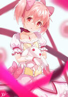 1girl absurdres anime bangs blurry blurry_background blurry_foreground blush bow_choker bubble_skirt button_eyes choker collarbone dress eyebrows_visible_through_hair frilled_dress frilled_sleeves frills gloves hair_between_eyes head_tilt highres holding holding_stuffed_toy kaname_madoka kyubey looking_at_viewer magical_girl mahou_shoujo_madoka_magica parted_lips pink_eyes pink_hair pink_ribbon puella_magi_madoka_magica puffy_short_sleeves puffy_sleeves red_choker ribbon safe short_hair short_sleeves short_twintails signature simple_background skirt smile_tsubame solo soul_gem stuffed_toy tsubameno twintails white_background white_gloves ツバメノ // 2976x4209 // 14.8MB