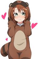 1_female 1girl animegao blush brown_hair closed_mouth collared_shirt cosplay embarrassed eyebrows eyebrows_visible_through_hair female green_eyes heart high_resolution highres kigurumi koshigaya_komari long_hair long_sleeves looking_at_viewer non_non_biyori pixiv_37512151 pixiv_76733847 pov questionable riyo_(aokiwazumi) safe sankaku_channel shirt simple_background solo user_kajk2355 white_background ぽんぽんぽこぽん りよ☕️ // 1327x2048 // 242.2KB