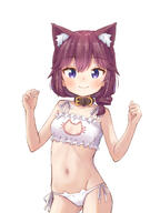 1girl adult animal_collar animal_ear_fluff animal_ears bangs belt_collar black_collar bra breasts brown_hair cat_cutout cat_ear_panties cat_ears cat_lingerie cleavage_cutout clothing clothing_cutout collar cowboy_shot drill_hair female female_focus frilled_bra frilled_underwear frills groin high_resolution highres kemonomimi_mode kuramoto_takato lingerie looking_at_viewer machikado_mazoku medium_hair meme_attire navel one_eye_closed panties pantsu purple_eyes questionable sensitive side-tie_panties simple_background small_breasts smile solo standing underwear w_arms white_background white_bra white_panties white_underwear yoshida_ryouko // 900x1200 // 437.7KB