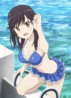 1_female 1girl bangs bare_arms bare_legs bikini bikini_skirt black_hair blue_bikini blue_swimsuit breasts brown_eyes cleavage collarbone d danbooru eyebrows eyebrows_visible_through_hair female frilled_bikini frilled_skirt frills front-tie_top ichijou_hotaru large_breasts long_hair looking_at_viewer mature medium_hair non-web_source non_non_biyori official_art open_mouth parumezan pool pool_ladder poolside pov safe sidelocks skirt smile solo swimsuit swimwear thighs water wet // 750x1028 // 118.1KB