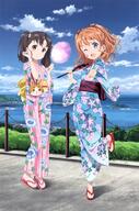 2girls ;d absurd_resolution absurdres art black_hair blue_eyes blue_sky brown_hair clothing cloud clouds cotton_candy cute day fan feet female full_body hair_ornament hair_ribbon high_resolution high_school_fleet highres holding holding_fan japanese_clothes kimono leg_up long_hair looking_at_viewer mature moe multiple_females multiple_girls nakamura_naoto no_socks obi ocean official_art one_eye_closed open_mouth outdoors outside paper_fan pov print_kimono raised_leg ribbon safe sash shiretoko_rin sky smile stading standing standing_on_one_leg summer_festival tagme tied_hair tiny_pupils toes twintails uchiwa yanagiwara_maron yukata zouri // 3980x6030 // 2.2MB