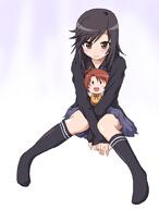 1_female 1girl black_hair black_legwear blush brown_eyes character_doll commentary_request female hayashiya_zankurou ichijou_hotaru knee_highs kneehighs koshigaya_komari legwear long_hair long_sleeves looking_at_viewer mature non_non_biyori pov safe simple_background sitting skirt sleeves_past_wrists smile solo white_background // 750x989 // 153.1KB