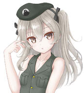 1girl bad_id bad_pixiv_id bangs beret black_ribbon brown_eyes clothing_request collarbone emblem flipper girls_und_panzer green_headwear hair_ribbon hat highres japanese_tankery_league_(emblem) light_brown_hair long_hair o parted_bangs ribbon safe sensitive shimada_arisu solo white_background // 1100x1225 // 166.8KB