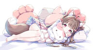 amimi animal_ears barefoot bow brown_hair catgirl dress loli long_hair original purple_eyes tail // 1769x962 // 792.7KB