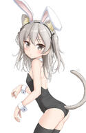 1girl animal_ear_fluff animal_ears ass bare_shoulders black_hairband black_legwear black_leotard black_thighhighs brown_eyes cat_ears cat_girl cat_tail closed_mouth collar commentary_request detached_collar fake_animal_ears flipper flipper7 girls_und_panzer grey_hair hairband highres kemonomimi_mode kittysuit leotard long_hair looking_at_viewer looking_to_the_side nontraditional_playboy_bunny one_side_up playboy_bunny rabbit_ears safe sensitive shimada_arisu simple_background solo strapless strapless_leotard tail thigh-highs thighhighs white_background white_collar wrist_cuffs ガルパン ガルパン100users入り ガールズ&パンツァー バニーさんチーム バニースーツ島田愛里寿にゃん 島田愛里寿 猫耳 猫耳バニー // 1000x1541 // 161.3KB