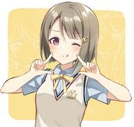 00800246 1girl 2 asymmetrical_hair bob_cut brown_hair collared_shirt crescent crescent_hair_ornament grey_hair hair_ornament hairclip love_live! love_live!_nijigasaki_high_school_idol_club multiple_views nakasu_kasumi neck_ribbon nijigasaki_academy_school_uniform nijigasaki_academy_uniform nonono nonono_(nononotea) pointing pointing_at_self q red_eyes ribbon school_uniform sensitive shirt short_hair short_sleeves solo summer_uniform sweater_vest tongue tongue_out vest white_shirt white_vest yellow_neckwear せつ菜ちゃん ののの ラブライブ! ラブライブ!1000users入り 中須かすみ 優木せつ菜 虹ヶ咲学園スクールアイドル同好会 // 1005x952 // 162.3KB