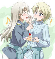 ! 10s 2girls bangs blonde blonde_hair blue_eyes blush brave_witches cake cross-over duo edvardine_katajainen eila_ilmatar_juutilainen eyes_closed female food hand_holding holding_hands long_hair mature multiple_females multiple_girls nikka nikka_edvardine_katajainen note open_mouth pantyhose plate safe shared_universe_cross-over silver_hair smile spoon spoon_in_mouth strike_witches sweater turtleneck turtleneck_sweater two_girls utensil_in_mouth white_legwear world_witches_series youkan // 660x715 // 186.1KB