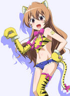 1_female 1girl aisaka_taiga animal_costume animal_ears animal_hands animal_print armwear asymmetrical_clothes asymmetrical_clothing asymmetrical_design asymmetrical_legwear bad_id bad_pixiv_id blush brown_eyes brown_hair cat_ears chokotto_sister cosplay costume denim denim_shorts ears elbow_gloves female flat_chest gloves legwear long_hair mature midriff namesake navel nekomimi nekonyan_dance one_thighhigh parody paw_gloves paws pettanko pixiv_2419346 ribbon ribbons safe shorts single_thigh-high single_thighhigh smile solo stomach tail tail_ornament tail_ribbon thigh-highs thighhighs tiger_costume tiger_ears tiger_print toradora! youkan youkan_hh 食べちゃうぞー // 700x963 // 174.7KB