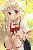 1girl bangs black_skirt blush breasts clothing collared_shirt fategrandorder fatekaleid_liner_prisma_illya fate_(series) fate_kaleid_liner_prisma_illya female fgo footwear hair_between_eyes high_resolution highres homurahara_academy_school_uniform illyasviel_von_einzbern kneehighs lolibooru long_hair looking_at_viewer neck_ribbon pan_koro_ko pan_korokorosuke pixiv puffy_short_sleeves puffy_sleeves questionable red_eyes red_ribbon ribbon safe sailor_collar school_uniform sensitive shirt short_sleeves sidelocks skirt small_breasts smile socks solo squatting terte uniform useless_tags white_hair white_sailor_collar white_shirt イリヤさん イリヤスフィール(プリズマ☆イリヤ) イリヤスフィール・フォン・アインツベルン パンコロコロスケ プリズマ☆イリヤ // 1326x1979 // 2.9MB