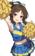 1girl absurdres armpits blue_skirt blush brown_eyes brown_hair cheerleader commentary_request copyright_request general go-1 highres holding holding_pom_poms idolmaster idolmaster_cinderella_girls idolmaster_cinderella_girls_u149 medium_hair midriff navel open_mouth pleated_skirt pom_pom_(cheerleading) pom_poms ponytail sensitive shirt sidelocks simple_background skirt sleeveless sleeveless_shirt solo tachibana_arisu white_background // 2559x4096 // 770.5KB