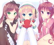 3_females 3girls anniversary aqua_eyes bad_id bad_pixiv_id blonde_hair borrowed_character brown_hair crab crustacean female flag green_eyes hat hazuki_watora irone_(miyamiya38) jacket lolibooru long_hair minazuki_sarami momoirone multiple_females multiple_girls open_clothes open_jacket original panties pantsu pantyhose purple_eyes red_hair safe shimotsuki_potofu string thigh-highs thighhighs tied_hair twin_tails twintails underwear white_panties white_pantsu // 1212x1000 // 1.1MB