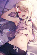 1girl ai-created armpits bare_shoulders black_shorts blonde_hair clothing commentary_request fatego1000users入り fatego_1000+_bookmarks fategrand_order fategrandorder fatekaleid_liner_prisma_illya fate_(series) female female_focus fgo hanagata_kai illyasviel_von_einzbern lying midriff navel on_back one_eye_closed open_mouth pixiv_87851668 prisma_illya prisma_illya_1000+_bookmarks questionable red_eyes sensitive shorts solo stomach tagme teeth tongue useless_tags user_gztz4548 へそ出し イリヤスフィール・フォン・アインツベルン プリズマ☆イリヤ プリズマ☆イリヤ1000users入り 寝起きのイリヤちゃん♡ 花形カイ // 700x1050 // 842.9KB