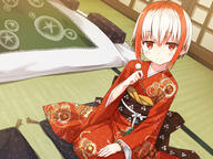 1girl 43_aspect_ratio ayakashi_kyoushuutan ayakashi_kyoushuutan+monobeno bangs bead_bracelet beads blanket blush bracelet closed_mouth cura cushion danbooru dutch_angle explicit_content female female_child general high_resolution highres holding indoors inside japanese_clothes jewelry kimono long_sleeves looking_at_viewer lose mimikaki monobeno multicolored_hair obi official_art pillow point_of_view pov red_eyes red_hair red_kimono s sankaku sankaku_channel sash seiza short_hair sidelocks sitting smile solo sumi_(monobeno) tatami two-tone_hair two_tone_hair wafuku whisp white_hair wide_sleeves zabuton // 2000x1501 // 837.3KB