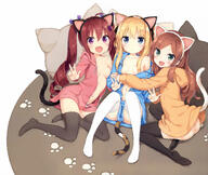 3girls < absurdres ahoge animal_ears animal_print animal_tail ass black_legwear blonde_hair blue_eyes blush breasts brown_hair calico cat_ears cat_tail d drill_hair ears fake_animal_ears fang fangs female girl_sandwich green_eyes hair_ornament hair_ribbon hair_tie hairband hazuki_watora hood hoodie kani_biimu legwear lolibooru long_hair looking_at_viewer lying mature minazuki_sarami multiple_females multiple_girls naked_hoodie navel nekomimi no_bra no_panties no_shoes nopan off_shoulder on_back on_side open-mouth_smile open_mouth original paw_print peko peko_(luminocity) photoshop_(medium) pov purple_eyes q questionable red_hair ribbon sandwiched sankaku sankaku_channel scan shimotsuki_potofu sitting small_breasts smile stomach tail thighhighs tied_hair twin_drills twin_tails twintails two_side_up unzipped v w white_legwear yokozuwari // 3916x3300 // 3.9MB
