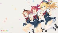 aqua_eyes blonde_hair blush bow brown_hair fang female green_eyes hat hazuki_watora headband kani_biimu loli long_hair minazuki_sarami original peko red_hair ribbons safe school_uniform shimotsuki_potofu skirt socks thigh-highs thighhighs tied_hair twintails uniform young // 1920x1080 // 792.7KB