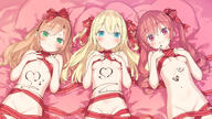 169_aspect_ratio bed blonde_hair brown_eyes brown_hair contentious_content cream female green_eyes hazuki_watora high_resolution kani_biimu long_hair minazuki_sarami naked_ribbon navel nude original peco peko pixiv_3439325 questionable ribbon ribbons shimotsuki_potofu tagme twintails valentine wallpaper バレンタインポトワトサラミ。 // 1920x1080 // 1.5MB