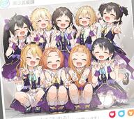 6+girls ^_^ absurdres akagi_miria black_hair blonde_hair blush closed_eyes double_v dress fake_screenshot general highres ichihara_nina idolmaster idolmaster_cinderella_girls idolmaster_cinderella_girls_u149 koga_koharu light_brown_hair matoba_risa multiple_girls orange_hair photo_(object) purple_dress revision ryuuzaki_kaoru ryuzaki_kaoru sakurai_momoka sasaki_chie sensitive short_hair shorts smile squatting standing standing_on_one_leg tachibana_arisu twin_tails twintails two_side_up v white_shorts wrist_cuffs yukie_(kusaka_shi) yuuki_haru // 3500x3100 // 1.9MB