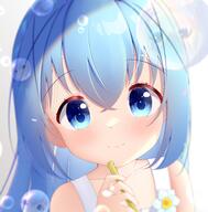 absurdres blue_eyes blue_hair bubble child collarbone commentary_request dian_zhi_sang dress female_child flower flower_ornament general gochuumon_wa_usagi_desu_ka? highres kafuu_chino light_rays light_smile looking_at_viewer reflection smile soap_bubble_blower soap_bubbles solo_focus white_dress // 2894x2947 // 468.0KB