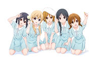 5girls akiyama_mio black_eyes black_hair blonde_hair blue_dress blue_eyes braid brown_eyes brown_hair closed_mouth commentary_request d dress dresstrip flower full_body general hair_between_eyes hand_on_another's_thigh hirasawa_yui holding holding_flower k-on! kneeling kotobuki_tsumugi long_hair looking_at_viewer low_twintails multiple_girls nakano_azusa open_mouth short_hair short_sleeves sidelocks simple_background single_braid smile socks tainaka_ritsu thick_eyebrows twin_braids twintails v white_background white_socks // 1555x1000 // 949.9KB