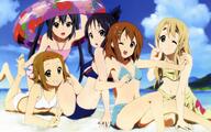 5girls akitake_seiichi akiyama_mio barefoot beach bikini breasts butt_crack cleavage day feet female hirasawa_yui innertube k-on! kotobuki_tsumugi medium_breasts multiple_females multiple_girls nakano_azusa nyantype one_eye_closed safe small_breasts swimsuit swimwear tainaka_ritsu v // 2000x1250 // 1.4MB