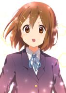 1girl atu brown_eyes brown_hair hair_ornament hairclip highres hirasawa_yui k-on! official_style open_mouth safe sakuragaoka_high_school_uniform school_uniform short_hair uniform // 900x1274 // 744.4KB