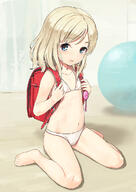 1girl adult backpack bag bangs barefoot bikini blonde_hair blue_eyes blush clavicle collarbone contentious_content crime_prevention_buzzer dot_nose eyebrows_visible_through_hair feet female female_focus flat_chest full_body high_resolution highres jiji jiji_(aardvark) jiji_aardvark legs loli lolibooru looking_at_viewer micro_bikini navel open_mouth original pettanko q questionable randosel randoseru safe sankaku shiny shiny_skin short_hair sitting smile solo spread_legs swimsuit thighs toes wariza white_bikini white_swimsuit // 860x1214 // 140.4KB