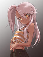 10s 1girl asymmetrical_hair atfbooru.ninja bare_shoulders black_skirt blush breasts brown_skin child chloe_von_einzbern closed_mouth commentary_request dark-skinned_female dark_skin dark_skinned_female fate fatekaleid fatekaleid_liner_prisma_illya fate_(series) female female_focus female_only female_solo flat_chest from_side gradient gradient_background hair_between_eyes hair_bobbles hair_ornament hands_on_own_stomach in_profile jaggy_lines loli lolibooru lolibooru.moe long_hair looking_at_viewer midriff navel one_side_up pettanko pink_hair pleated_skirt ponytail pov shirt side_ponytail sidelocks simple_background skirt small_breasts solo striped striped_shirt tank_top tied_hair upper_body wd-hydrus-tagger_ai_generated_tags yamamoto_souichirou yellow_eyes // 1764x2363 // 1.9MB