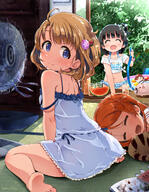 3girls ^_^ anko222g artist_request asymmetrical_hair bare_legs bare_shoulders barefoot bent_knees bikini black_hair blue_eyes bodily_fluids brown_eyes brown_hair closed_eyes clothes_writing clothing commentary commentary_request creator cup d drawer dress drinking_glass drooling electric_fan eyes_closed feet female flower food from_behind fruit general hair_flower hair_ornament hair_ribbon high_resolution highres hose idolmaster idolmaster_million_live! idolmaster_million_live!_theater_days indoors inside legs lolibooru long_hair looking_at_viewer multiple_females multiple_girls nakatani_iku off-shoulder_shirt off_shoulder ogami_tamaki on_floor one_side_up oogami_tamaki open-mouth_smile open_mouth orange_eyes orange_hair pillow plant ponytail ribbon safe saliva sensitive shirt short_dress short_hair shoulder_blades side_ponytail sitting sleeping sleeveless sleeveless_dress sliding_doors smile soles spaghetti_strap summer suou_momoko sweat swimsuit swimwear tatami text_on_clothes thighs tied_hair tied_shirt tint_me_(idolmaster) toes wariza watermelon white_dress // 1103x1420 // 795.2KB