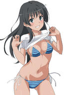 1girl 1girls ass_visible_through_thighs bangs bikini bikini_under_clothes black_hair blue_bikini blue_eyes blue_swimsuit blush breasts cleavage clothes_lift clothes_pull clothing commentary confident female female_only flower gluteal_fold grin hair_flower hair_ornament halterneck high_resolution highres lifted_by_self light-skinned_female light_skin long_hair looking_at_viewer medium_breasts navel no_pants questionable saten_ruiko sensitive sensual shirt shirt_lift shou937 side-tie_bikini side-tie_bikini_bottom simple_background smile solo standing string_bikini striped striped_bikini striped_swimsuit swimsuit swimsuit_under_clothes t-shirt teenage_girl teenager thighs to_aru_kagaku_no_railgun to_aru_majutsu_no_index toaru_kagaku_no_railgun toaru_majutsu_no_index white_background white_shirt young // 1148x1684 // 768.3KB