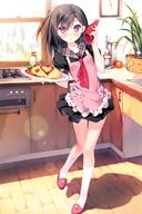 1_female 1girl absurd_resolution absurdres apron black_hair blush female food frill_trim frills general hair_ornament hair_scrunchie high_resolution highres indoors inside kantoku ketchup kitchen knee-high_legwear knee_highs kneehighs long_hair looking_at_viewer omelet omurice one_side_up original parted_lips plaid pov pure_(artbook) purple_eyes s safe sailor_collar sankaku sankaku_channel scan school_uniform scrunchie sensitive shizuku_(kantoku) skirt slim_legs slippers smile socks solo stading standing standing_on_one_leg thigh_gap tomato uniform very_high_resolution white_legwear white_socks // 4016x6029 // 3.9MB